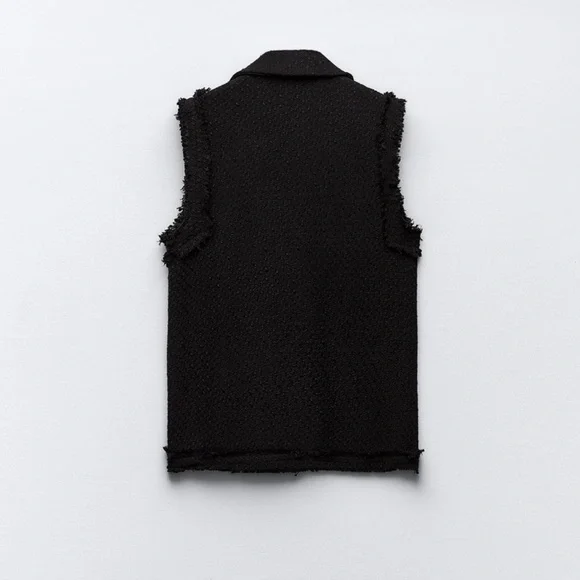 Zara Black Textured Vest with Gold Buttons - Picture 4 of 5